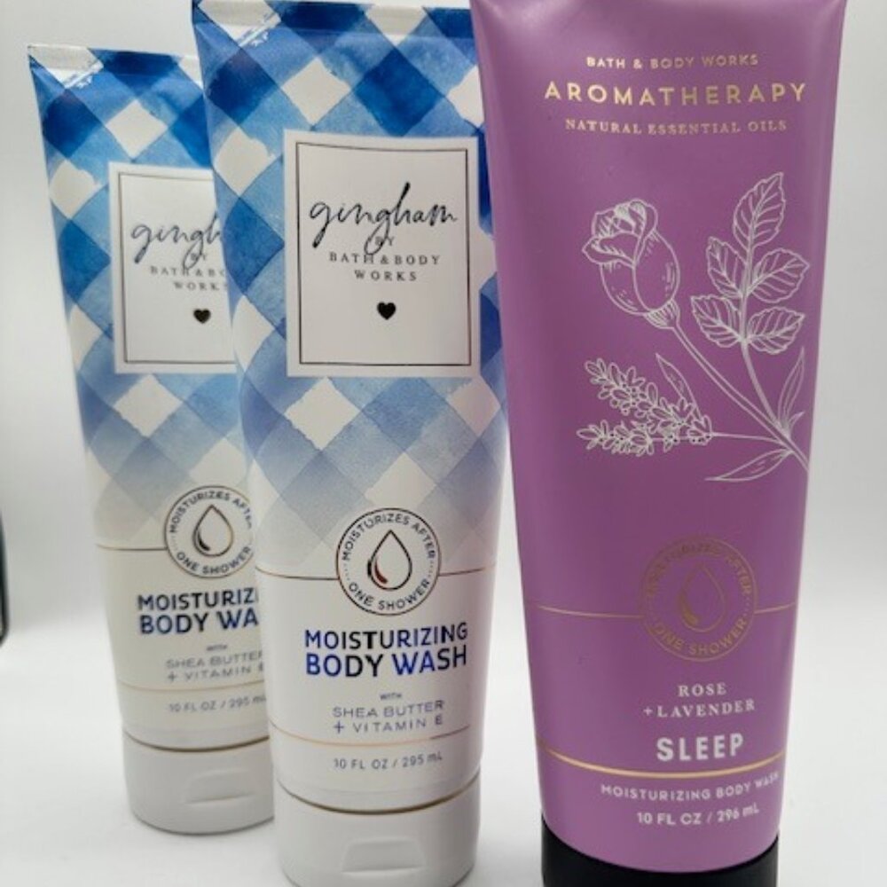 3X Bath & Body Works - 2 GINGHAM, SLEEP Moisturizing Body Wash 10 Oz NEW